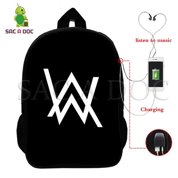 

Alan Walker Marshmello DJ Многофункциональный рюкзак USB зарядки ноутбук рюкзак для подростков школьные дорожные сумки ежедневно