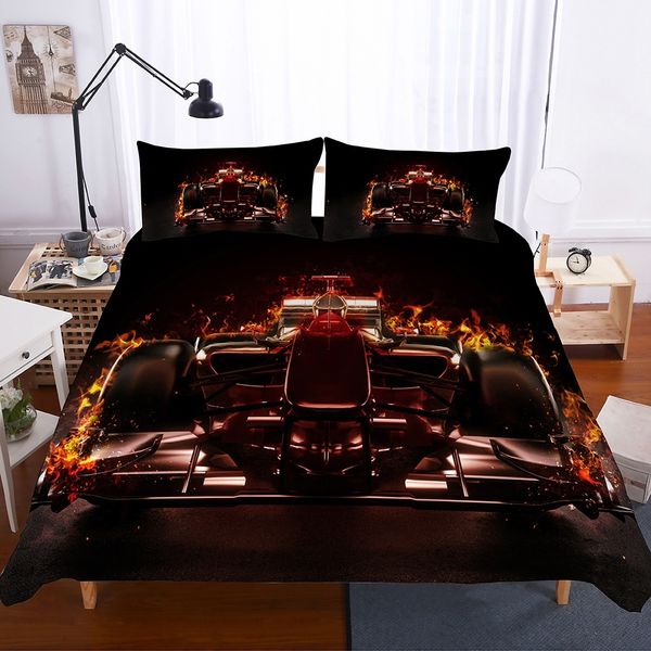 Flame Formula Car Pattern 3d Lifelike Bedding Set Print Duvet