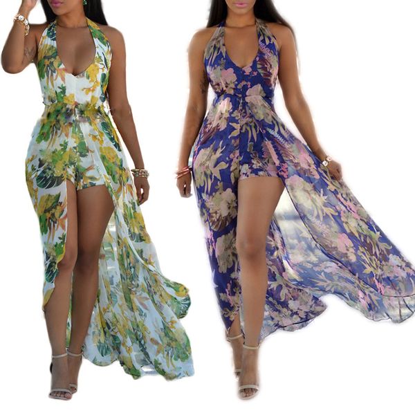 

Beautiful Women Girl Halter Split Beach Dress Sleeveless Backless Floral Maxi Dress