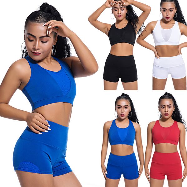 

high ladies sportswear set solid color mesh quick dry with shorts for sports dog88, White;red