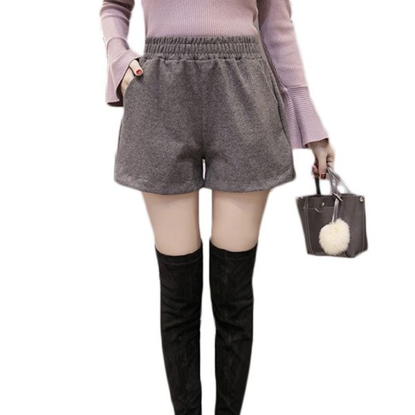 

new autumn shorts women winter loose korean wide leg shorts feminino warm elastic waist pocket short femme, White;black