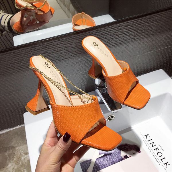 

2020 luxury design slides mules women 9cm high heels fetish summer sandals orange heels mules slippers prom party wedding shoes c14, Black