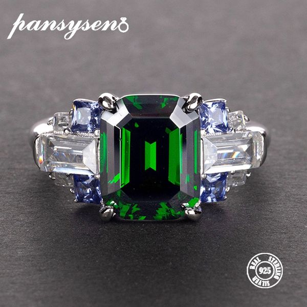 

pansysen new luxury natural emerald gemstone rings for women 100% 925 sterling silver jewelry wedding engagement ring size 5-12, Golden;silver