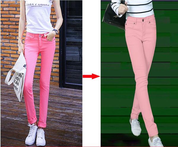 

autumn and winter new korean edition elastic coloured pencil pants pink cute thin-legged jeans, Blue