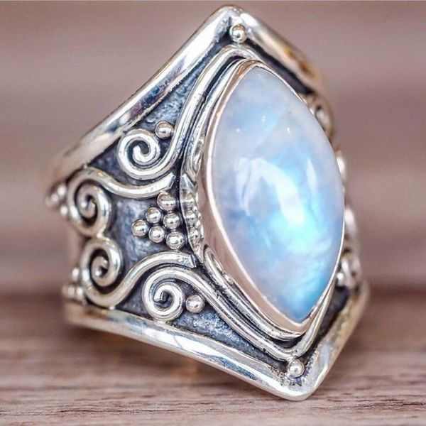 

new design vintage silver ring oval stone ring for women boho geometric pattern flower rings party bohemian jewelry, Golden;silver
