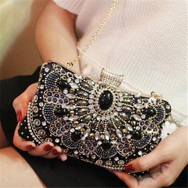 

factory sales women bag vintage handmade diamond yanbao elegant high-quality diamonds bride package leather handbags