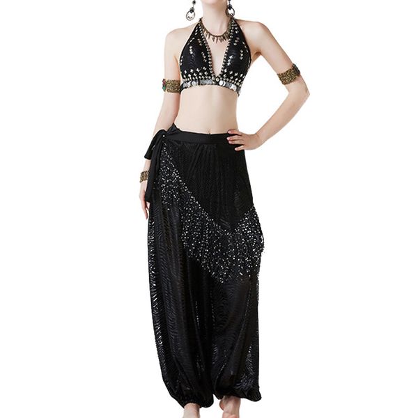 

belly dance suit tribal style 3pcs/suit belly dance bra pants waistband for practice performance jl, Black;red