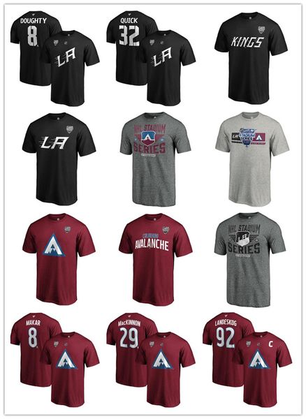 

nathan mackinnon 92 landeskog 8 makar colorado avalanche 2020 stadium series los angeles 11 kopitar kings 8 doughty 32 quick t-shirts fans, Gray;blue