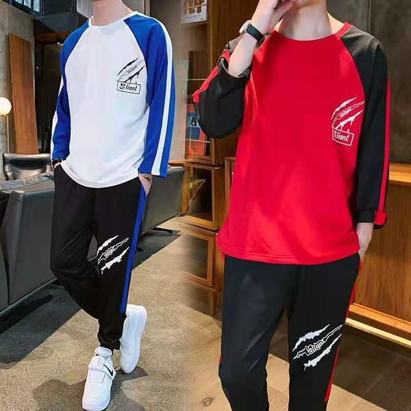 

zxk 2019 luxury designer man's black trackshirt autunm casual long sleeves t shirt pants for man two pieces, Gray