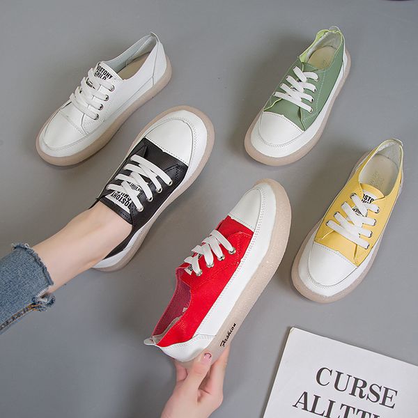 

shoes women's 2019 autumn new style lace-up soft leather versatile women's casual shoes soft bottom is comfortable street snap f, Black