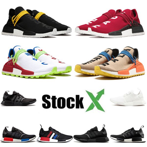 

2019 nmd hu human race pharrell williams men women black yellow red white pale nude og classic designer fashion sport shoes 36-45, White;red