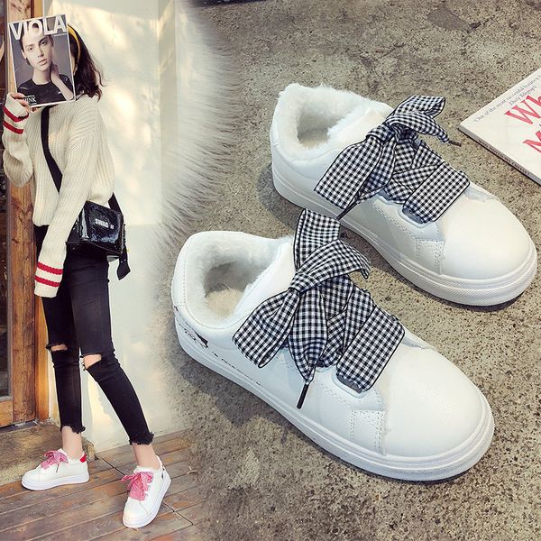

yeddamavis warm women snow boots women boots white plush winter lace up shoes sneakers short snow, Black