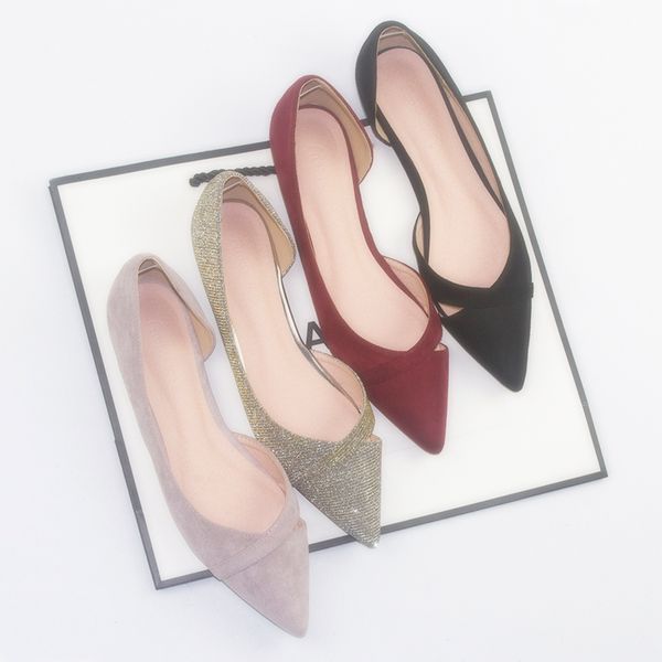 

ol shoes woman cutout shallow mouth ballet flats pointed toe elegant ladies working shoes slip on ballerina shoes big size43ns25, Black