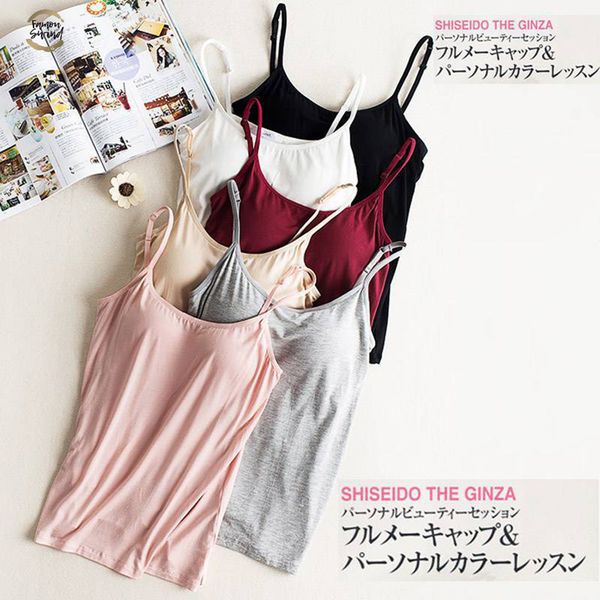 

new padded bra tank women modal spaghetti solid cami vest female camisole with built in bra 2019 fitness clothing, White