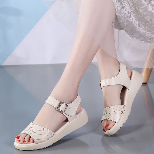 

woman peep toe sandals women buckle strap women's wedges female stripe platform ladies fashion footwear, Black