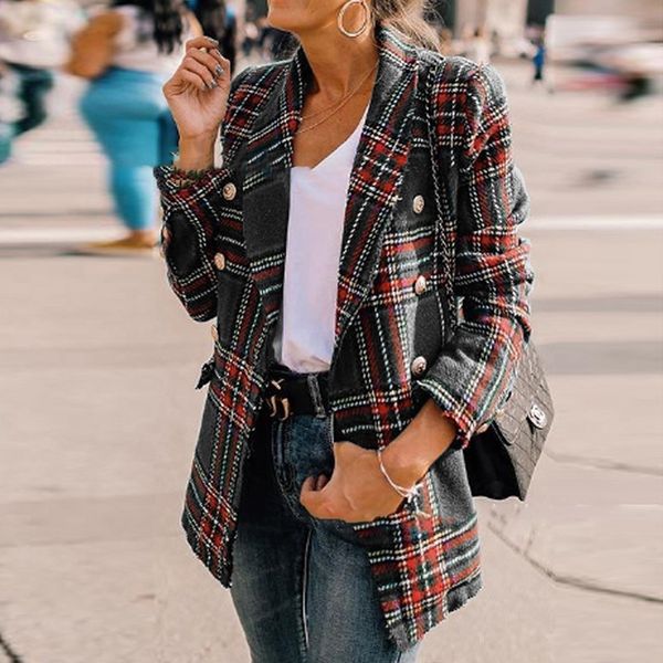 

2020 new arrival blended woolen coats fashion warm wool female korean-style outerwear plaid long sleeve womens coats kpop wo118, Black