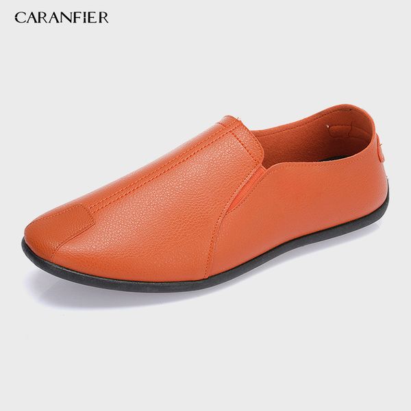 

caranfier men spring autumn shoes breathable leather flats loafers men casual shoes luxury fashion slip on driving, Black