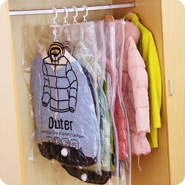 

hanging vacuum sealed storage bags foldable transparent bags for wardrobe clothe
