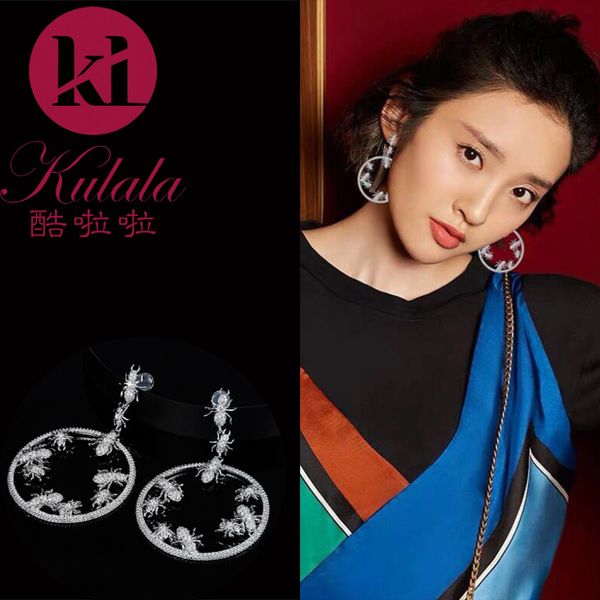 

european and american asymmetric silver inlaid crystal diamond ant tassel long ear buckle earrings female simple temperament long earrings, Golden;silver