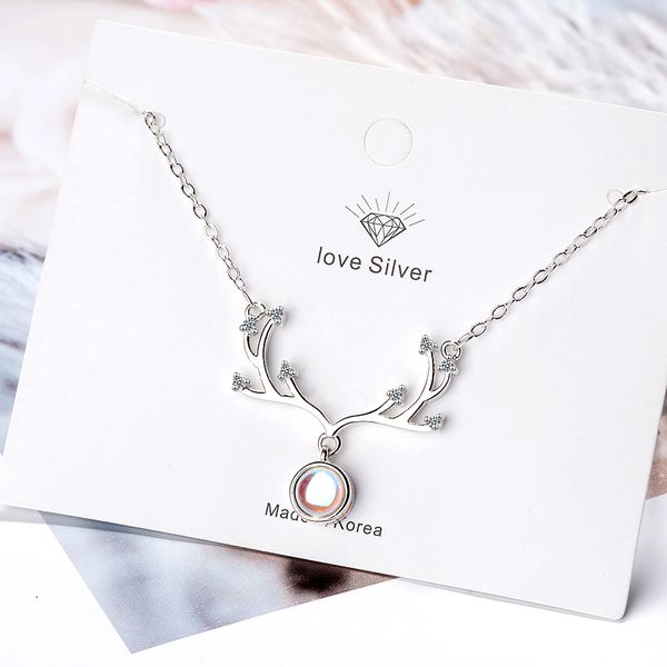 

anenjery antlers deer artificial moonstone pendant necklace with shiny zircon for women nice christmas gifts dropshipping s-n351, Silver