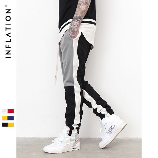 

inflation men's motocross trackpants slim fit elastic waist double striped bottoms retro fashion sweatpants 8404s, Black
