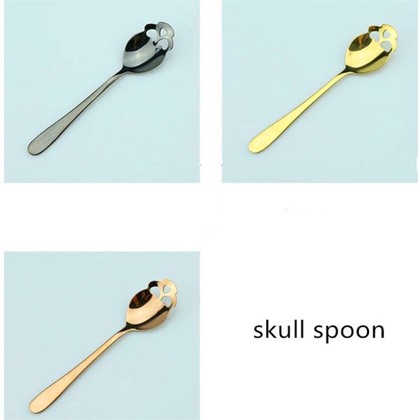 

colored skull spoons sugar skull tea spoons novelty spoons stainless steel 304 gold copper black cutlery
