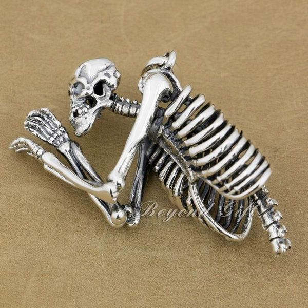

huge heavy 925 sterling silver upper body skull mens biker pendant 9l021 pendant only
