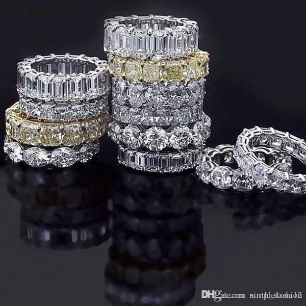 

vecalon 18 styles eternity promise ring diamonds cz 925 sterling silver statement wedding band rings for women men jewelry gift, Slivery;golden