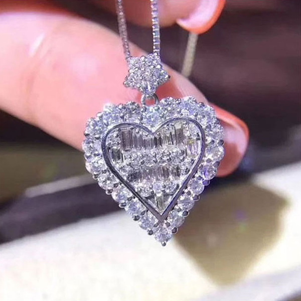 

delicate heart shaped crystal zircon necklace pendant female romantic wedding banquet elegant jewelry gift, Silver