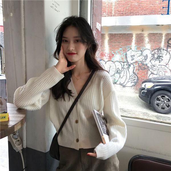 

сделайте твердые предложения ~ контракт с длинными рукавами свитер кардиган, White