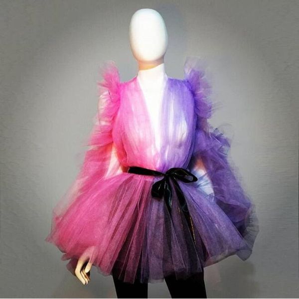 

blusas mujer de moda 2019 high street patchwork see thru tulle blusas ruffles puff full sleeves vadim women shirt, White