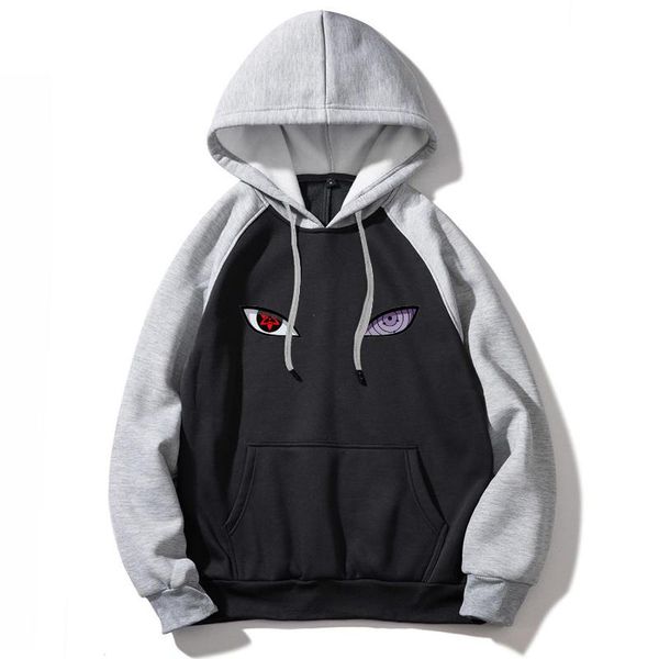 

новое прибытие наруто hooded япония аниме мужчины 2019 осень зима теплая флисовая шаринган rinnegan кофты сыпучие fit реглан толстовки, Black