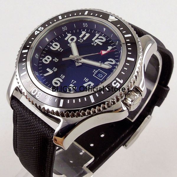 

classic 44mm bliger black sterile dial black ceramic bezel luminous marks men's wrist watch miyota automatic movement b56, Slivery;brown