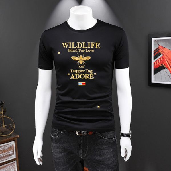 

2020 new summer men tshirt o-neck print little bee embroidery slim fit short sleeve t-shirt mens designer casual tees t-shirt m-5xl, White;black