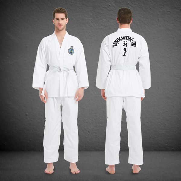 Professionelle ITF-Uniform für die Ausbildung zum Großhandelspreis, Teakwondo-Uniform, individuelles Logo, ITF-Dobok-Uniform
