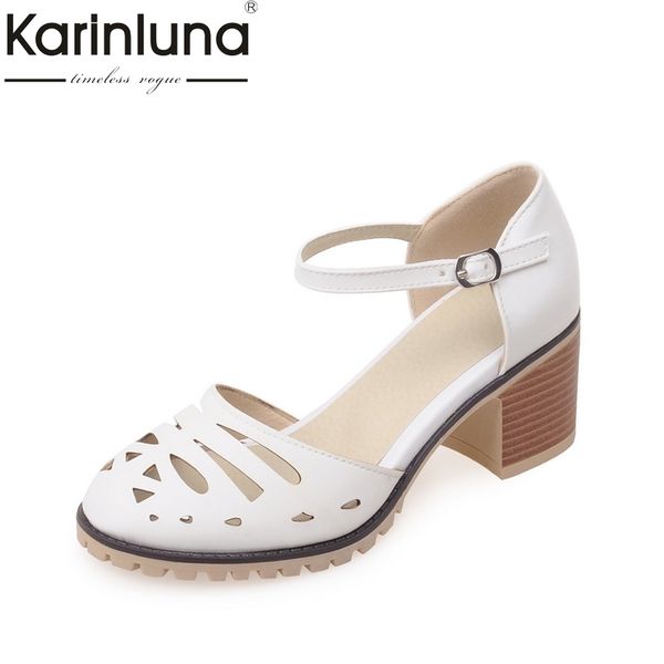 

karin large size 33-43 square high heels women shoes woman white platform ankle strap date wedding party pumps, Black