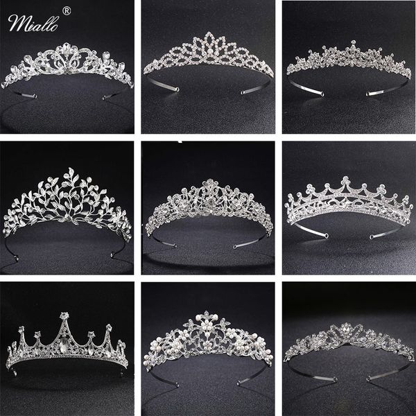 

miallo european classic princess tiaras and crowns austrian crystal headpieces wedding hair jewelry for bride hairstyle, White;golden