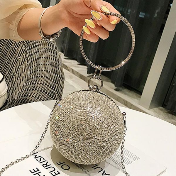 

diamond ball bag metal ring tote bag 2019 summer new quality women's designer handbag chain shoulder messenger bolsos mujer