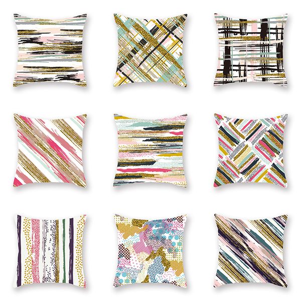 

watercolor geometry pattern pillowslips peach velvet golden color car pillowcase household sofa bed cushion cover new arrival 4sxb l1