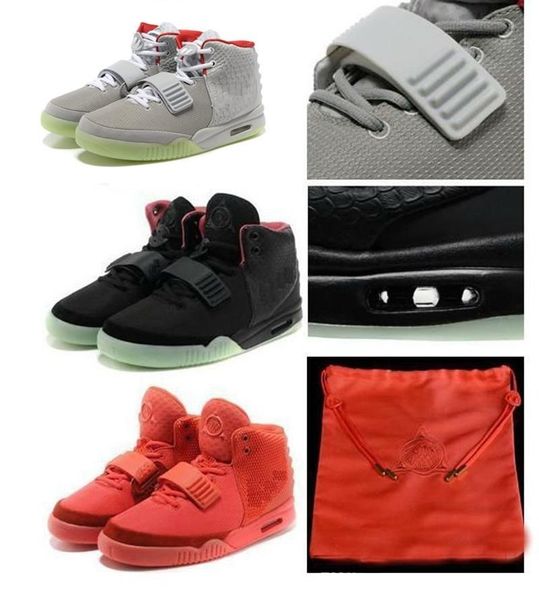 

with box) kanye west ii 2 glow dark 2s sp oct red october men basketball sports footwear women black sneakers shoes 40-47