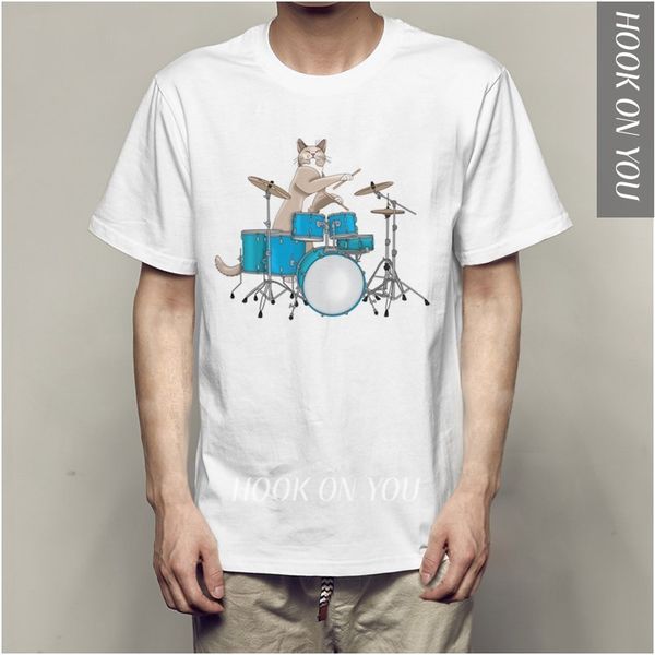 

hook on you kitty слушайте музыку на барабане человек с коротким рукавом футболка периферия мультфильм футболка одежда, White;black