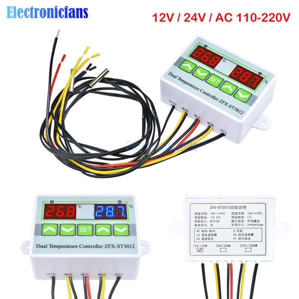 

st3012 digital led dual thermometer temperature controller ac 12v 24v 110v 220v microcomputer regulator sensor control meter