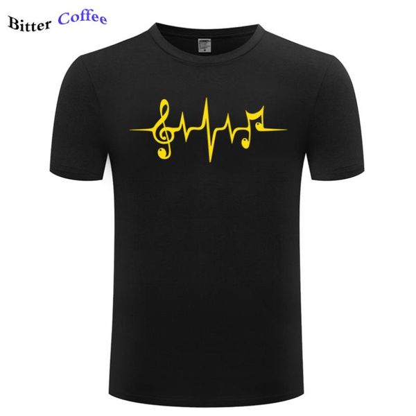 

new music pulse heartbeat notes clef frequency wave sound festival t shirt men summer fashion cool tee cotton t-shirt, White;black