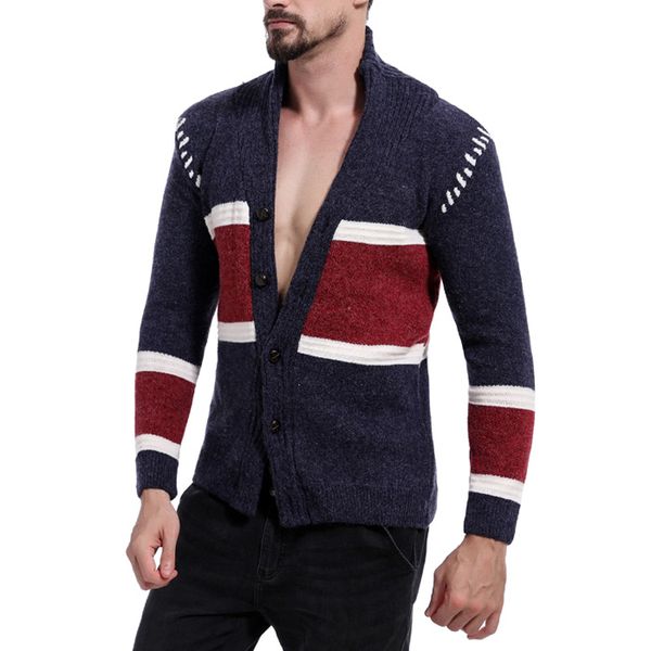 

fashion deep v-neck cardigan sweater men brand stripe contrast color single-breasted knitwear men casual slim fit cardigans, White;black