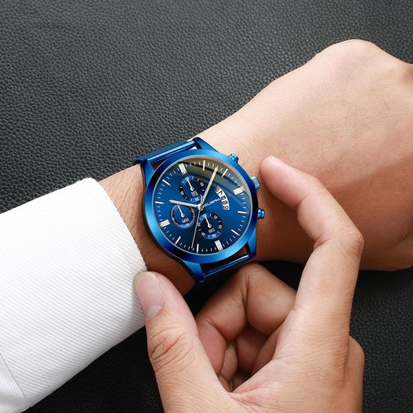 

3bar waterproof watch men stainless steel blue watch date analog quartz hook buckle wristwatch men business relogio masculino q4, Slivery;brown