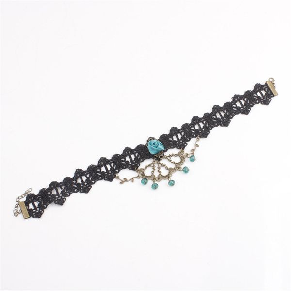 

halloween gothic chokers crystal rose lace neck collares choker necklace vintage victorian women chocker steampunk jewelry, Silver