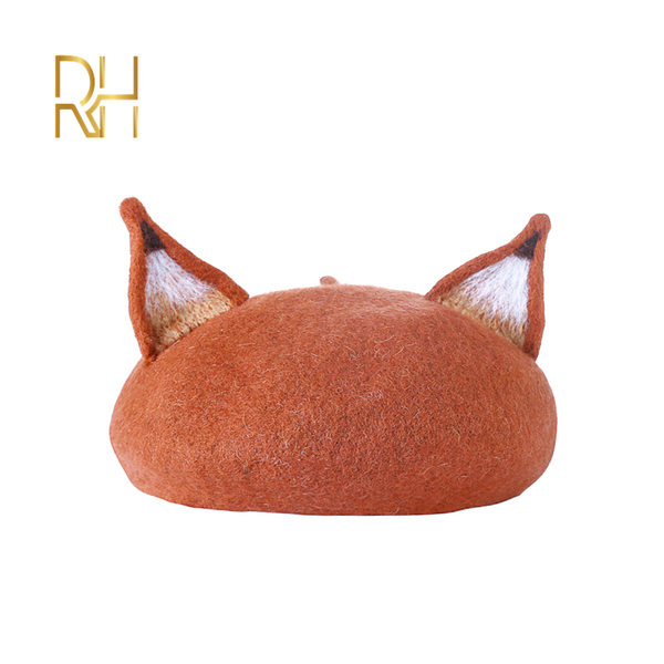 

new retro women's cute ear woolen beret caps real wool casual warm painter hat handmade nick cat ear beret hat gift rh, Blue;gray