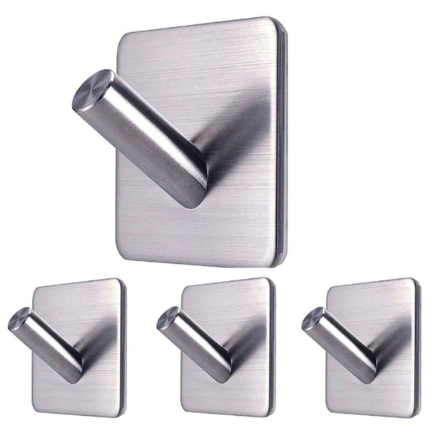 

1/4pcs strong adhesive hooks 304 stainless steel hook home kitchen wall door clothing holder bathroom towel clothes key hanger