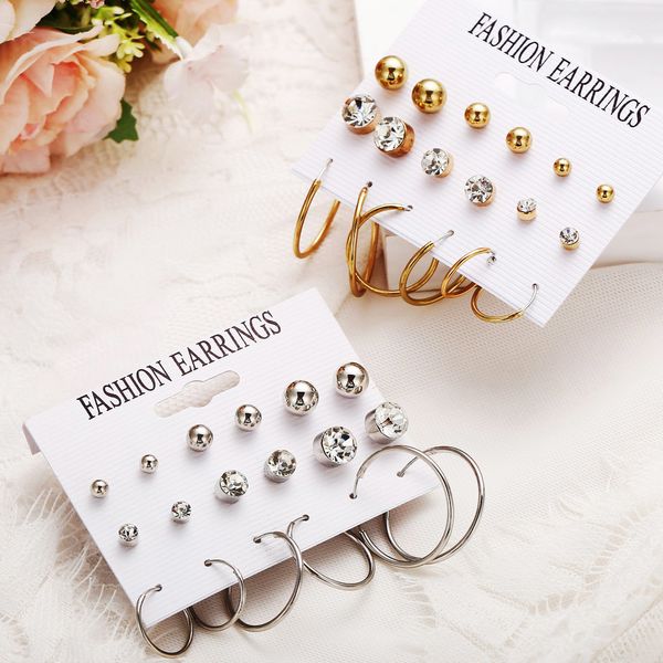 

round ball circle set gao shier nail suit 9 yes dress originality concise earrings, Golden;silver