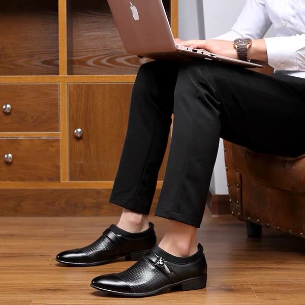 

2019 spring new business men's leather shoes suit korean version of the british office shoes men's fashion, Black